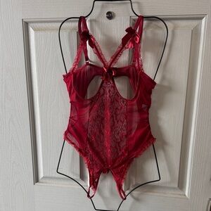 Elegant Red Lace Bodysuit
